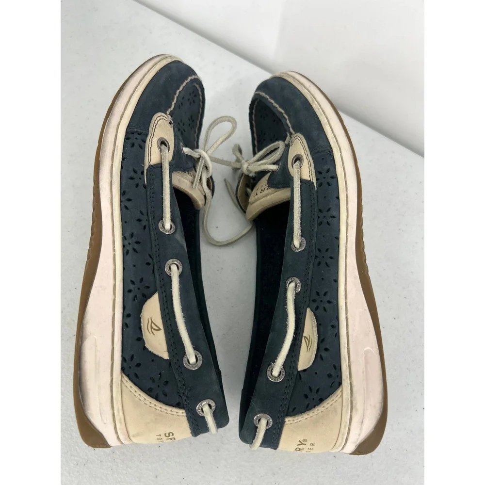 Sperry Top-Sider Womens 8.5M Navy Blue Perforated Leather Boat Shoes 9265919 - Picture 4 of 9